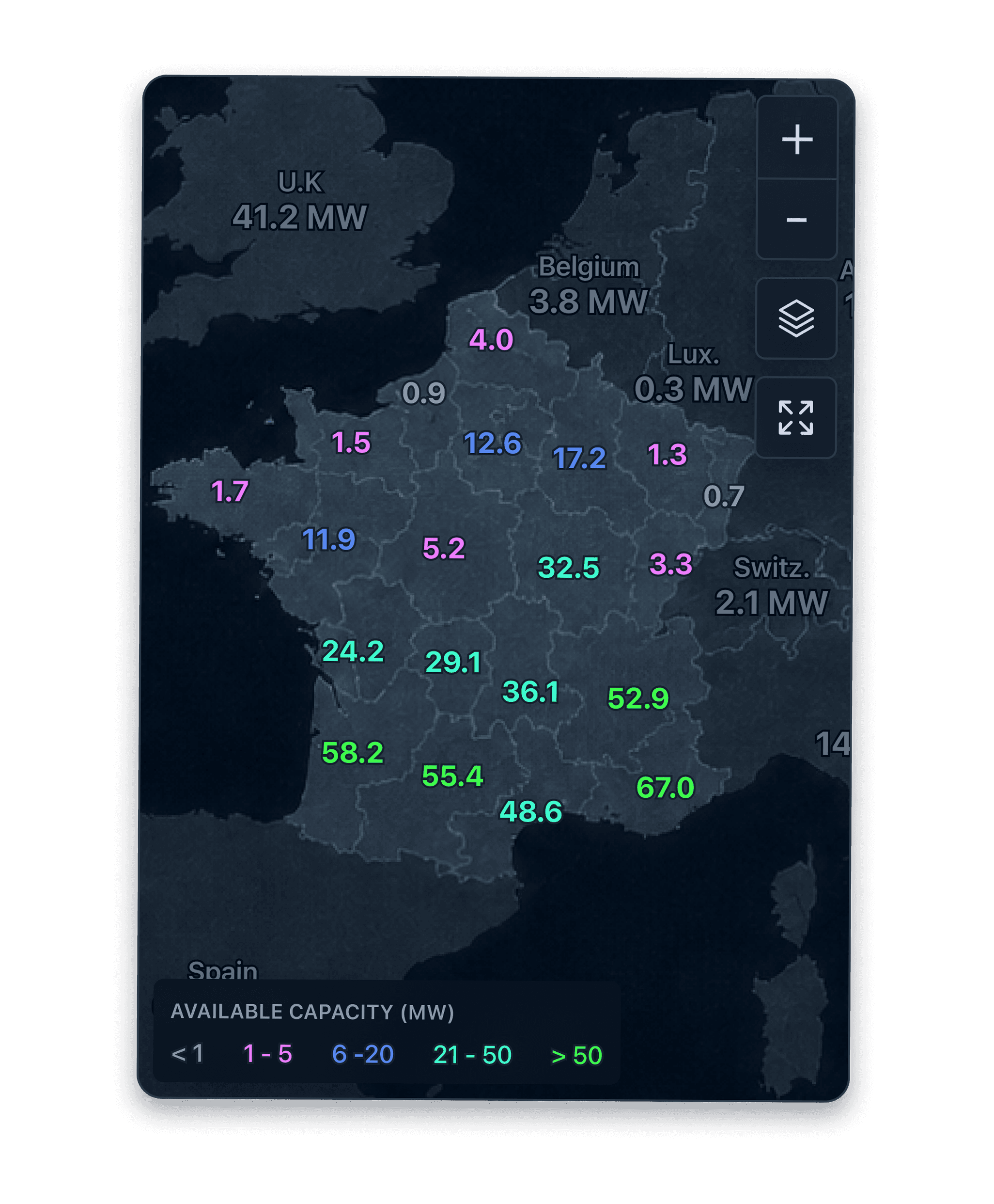 Before/after montage showing the transition from a raw list of energy assets to a decision interface with map, available capacity and simulation.