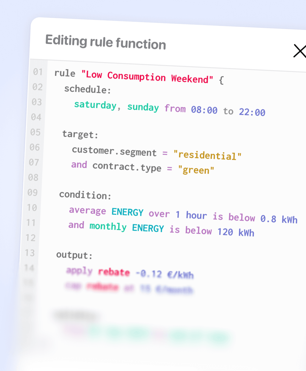 Preview of the rule creation tool for energy offers.
